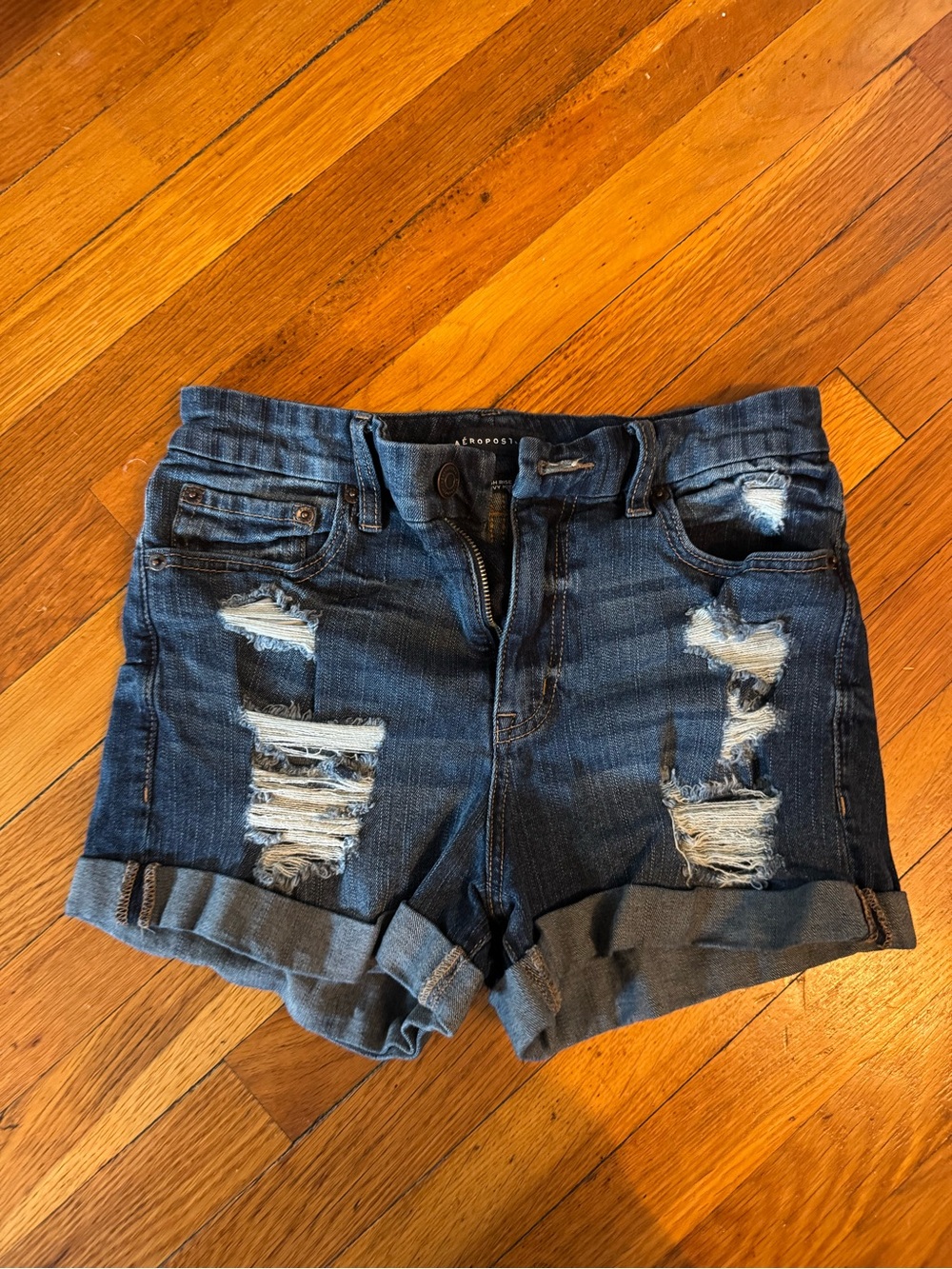 Aeropostale Dark Blue Distressed Jean Shorts